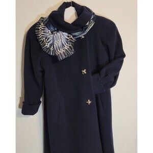 Vintage Leslie Fay Navy Wool Coat USA Made Asymmetrical Buttons Fits 8/10
